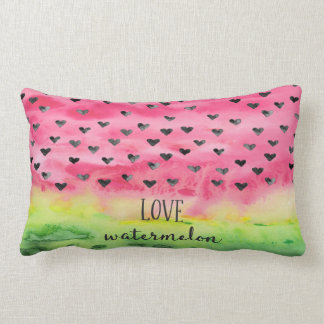 Watercolor Love Watermelon Hearts Lumbar Pillow