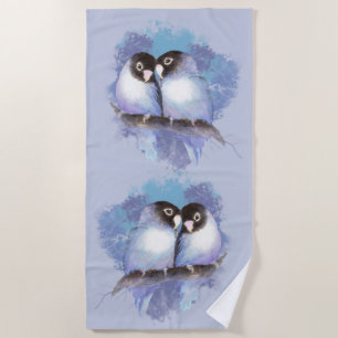 Watercolor Lovebirds Tropical Birds Beach Towel