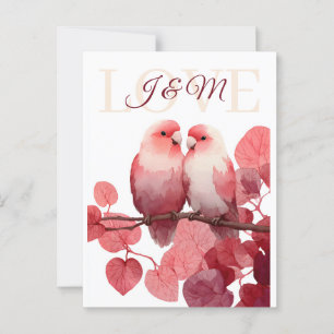Watercolor Lovebirds with Custom Initials Postcard