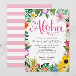 Watercolor Luau Baby Shower Invite   Pink