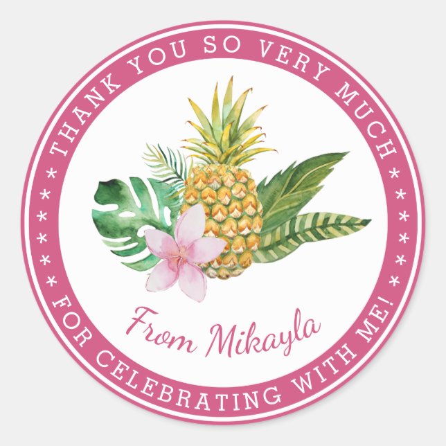 Watercolor Luau Thank You Favour Stickers (Front)