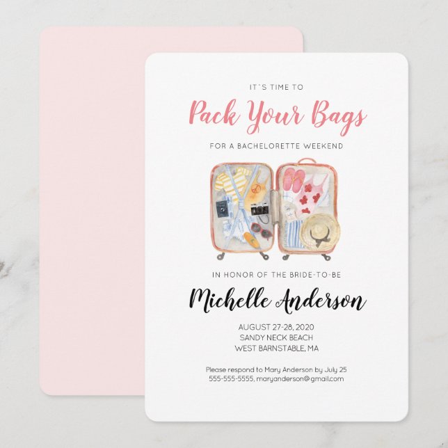 Watercolor Luggage Bachelorette Weekend Invitation (Front/Back)