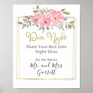 Watercolor Lush Blush Pink Floral Date Night Sign
