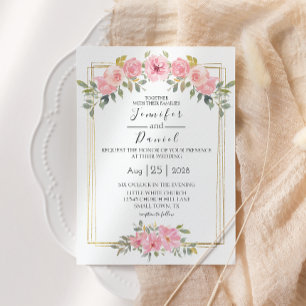 Watercolor Lush Blush Pink Floral Wedding Invitation