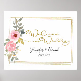 Watercolor Lush Blush Pink Floral Wedding Poster