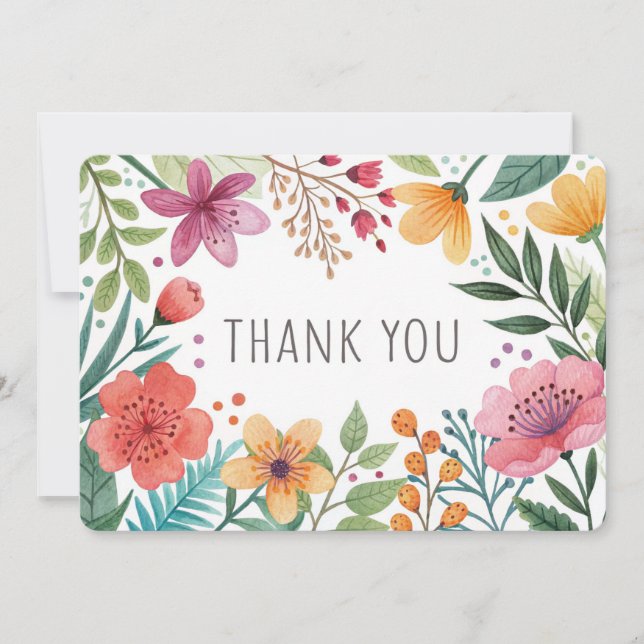 Watercolor Lush Botanicals Thank You Card (Front)