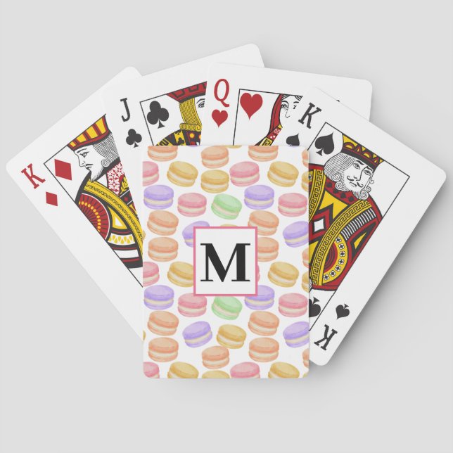 Watercolor Macarons Pattern Monogram  Playing Cards (Back)