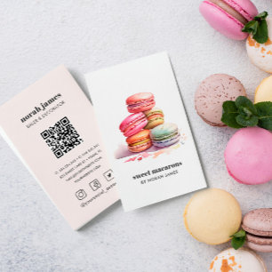 Watercolor Macarons Sweet Cake Social Icon QR CODE Business Card