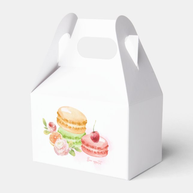 Watercolor Macaroons With Cherry Favor Box (Front Side)