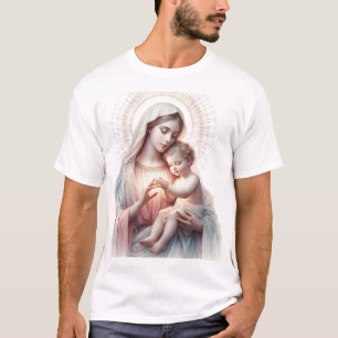 Watercolor Madonna and Child – Elegant Pastel Chri T-Shirt