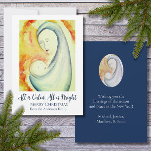 Watercolor Madonna and Child Flat Holiday Card