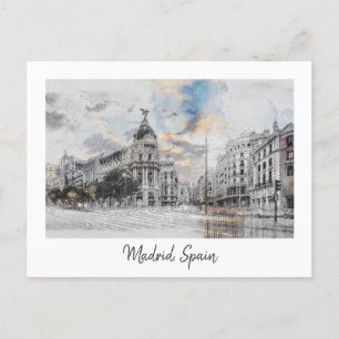 Watercolor Madrid Postcard – Scenic Madrid Skyline
