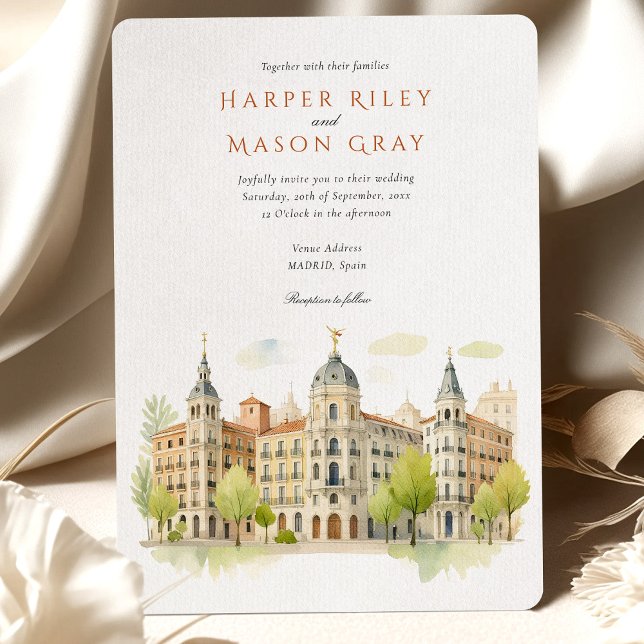 Watercolor Madrid Spain Destination Wedding Invitation (Creator Uploaded)