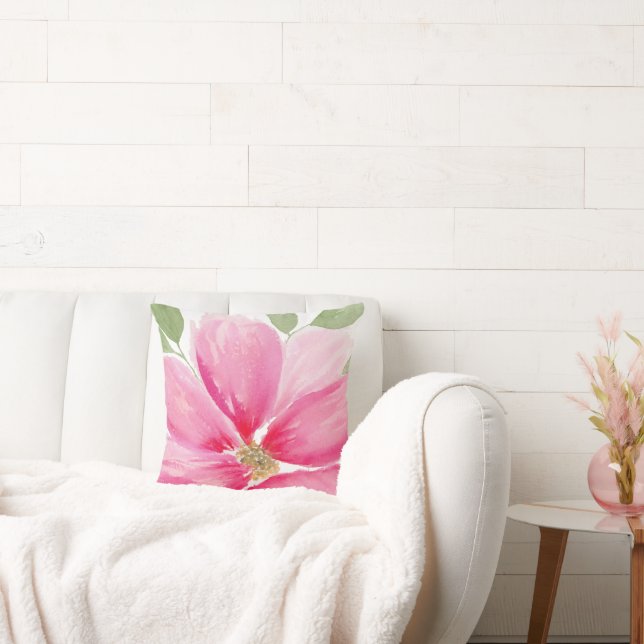 Watercolor Magenta Bloom Throw Pillow (Couch)