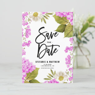 Watercolor Magenta Hydrangea Floral QR Code Save The Date