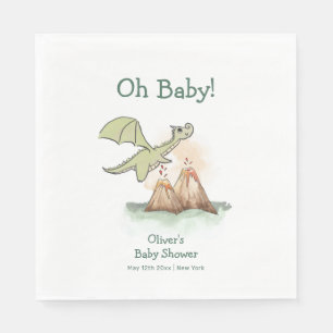 Watercolor Magic Dragon Mountain Boy Baby Shower Napkin