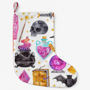Watercolor magic icons. Hand drawn, doodle, sketch Small Christmas Stocking