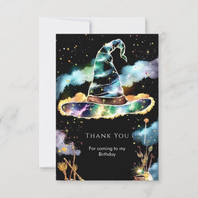Watercolor Magic Kids Wizard Birthda Thank You Card (Front)