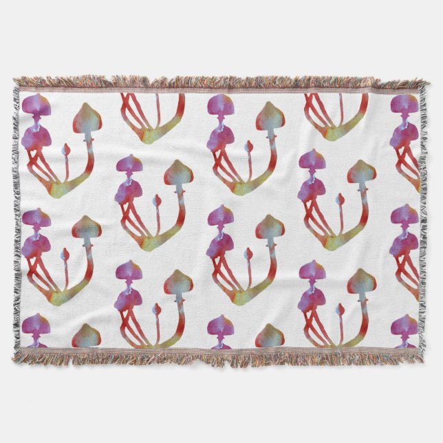 Watercolor Magic Mushrooms Throw Blanket (Front)