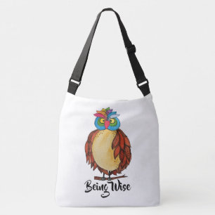 Watercolor Magical Owl With Rainbow Feathers Crossbody Bag