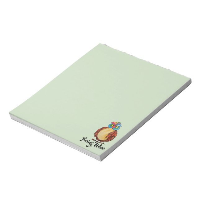Watercolor Magical Owl With Rainbow Feathers Notepad (Rotated)