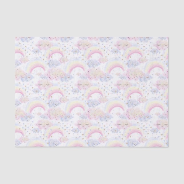 Watercolor Magical Rainbows and Clouds Glitter Tissue Paper (Front)