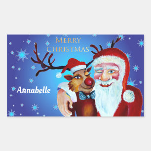 Watercolor Magical Santa Claus Smiling Rudolph Sticker