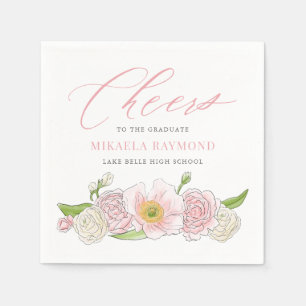 Watercolor Magnolia and Peonies Graduation Party Napkin