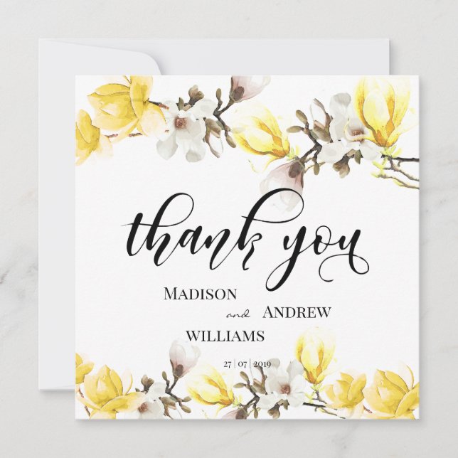 Watercolor Magnolia Blossom Calligraphy Thank You (Front)