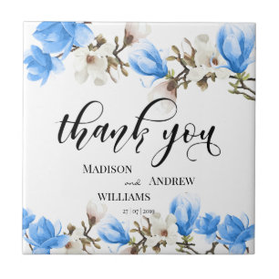 Watercolor Magnolia Blossom Calligraphy Thank You Tile