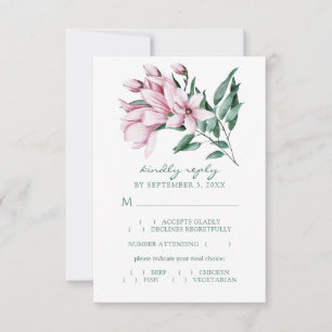 Watercolor Magnolia Bouquet Wedding Meal Choice RSVP Card