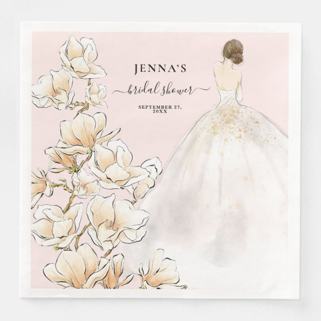 Watercolor Magnolia Bride Bridal Shower Napkin (Front)