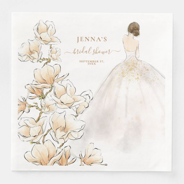 Watercolor Magnolia Bride Bridal Shower Paper Dinn Napkin (Front)