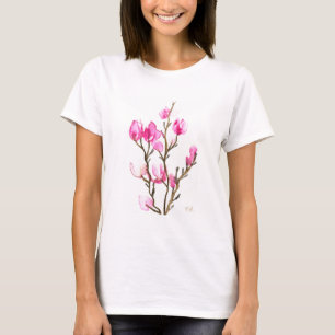 Watercolor Magnolia Floral Mother Elegant Pink T-Shirt