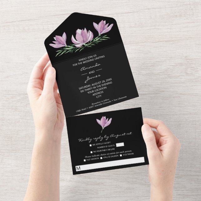 Watercolor Magnolia Floral Wedding All In One Invitation (Tearaway)