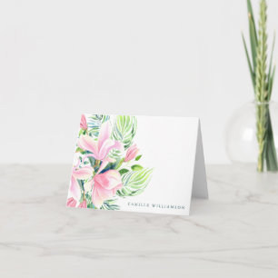 Watercolor Magnolia Flower in Pink Personalized Thank You Card