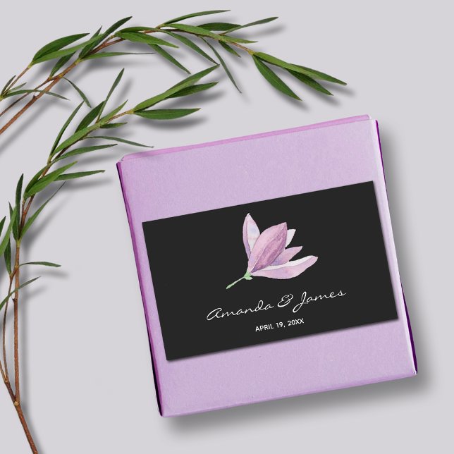 Watercolor Magnolia Flower Wedding Sticker (Magnolia Floral Wedding Favor Black Rectangle Stickers)