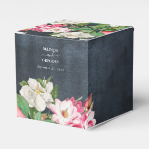 Watercolor Magnolia Flowers Wedding Black White Favor Box