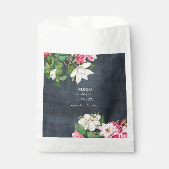 Watercolor Magnolia Flowers Wedding Black White Favour Bag (Front)