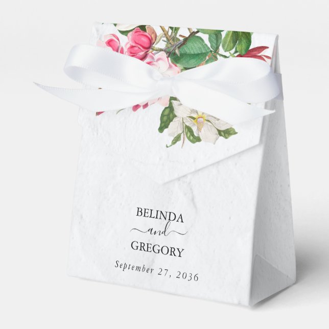 Watercolor Magnolia Flowers Wedding Favor Box (Front Side)