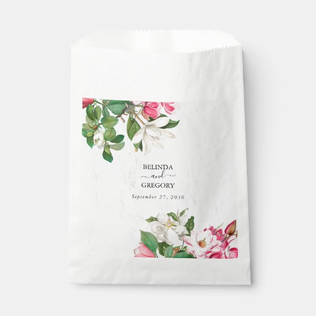 Watercolor Magnolia Flowers Wedding Favour Bag (Front)