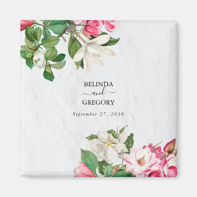 Watercolor Magnolia Flowers Wedding Favour Magnet (Front)