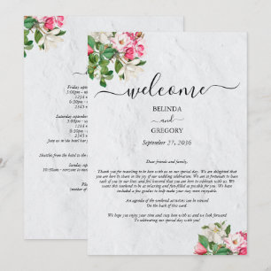 Watercolor Magnolia Flowers Wedding Itinerary  Program