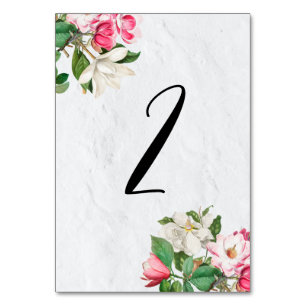 Watercolor Magnolia Flowers Wedding Table Number