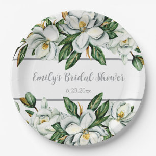 Watercolor Magnolia Greenery Wedding Paper Plate