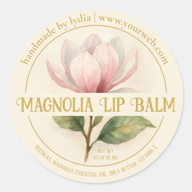 Watercolor Magnolia Lip Balm Label Sticker (Front)