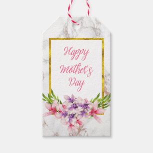 Watercolor Magnolia on Marble Texture Mother's Day Gift Tags