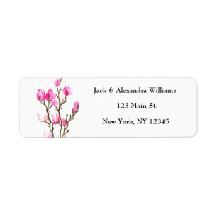 Watercolor Magnolia Pink Floral Return Address 