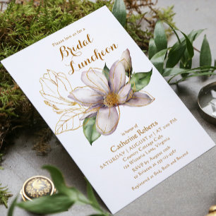 Watercolor Magnolia Purple Floral Bridal Luncheon Invitation