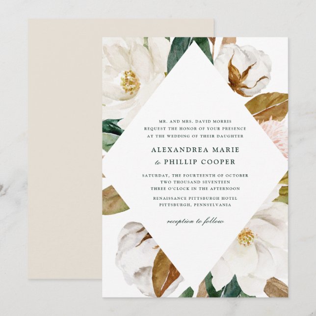 Watercolor Magnolia Wedding Invitation (Front/Back)